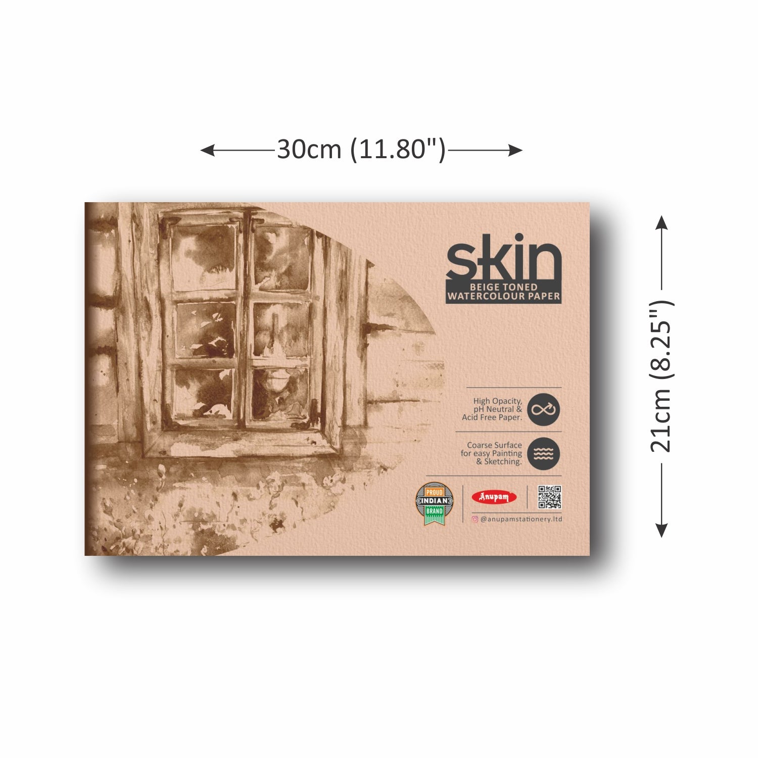 Anupam Skin Toned (Beige) Watercolour Paper-Cold Pressed -Glued Pad - 225GSM - 15Sheets